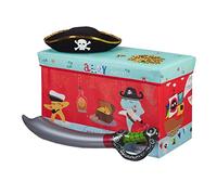 Relaxdays Baúl para juguetes, Taburete infantil, Plegable, Rojo | Para niños y niñas, Piratas, 50L