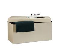 Relaxdays Baúl Almacenaje Polipiel, Banco Plegable 38x76x38 cm, Puff, Asiento con Almacenamiento hasta 300 kg, Crema