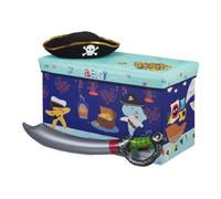 Relaxdays Baúl para Juguetes, Taburete Infantil, Plegable, niñas, Piratas, 50L, Azul, 36 X 60,5 X 30,5 Cm