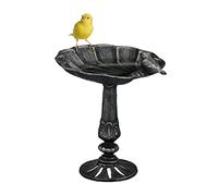 Relaxdays Bebedero de Pie Pájaros, Baño Aves Hierro Fundido, Resistente al Invierno, Fuente con Pedestal, Color Plateado, 24 x 21 x 18 cm Aprox