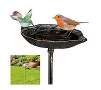 Relaxdays Bebedero Pájaros Hierro Fundido, con Estaca, Bañera Gorriones Exterior Estilo Retro, Comedero, 1m Alto, Bronce