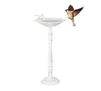 Relaxdays Bebedero Pájaros Hierro Fundido, de Pie, Baño Aves Estilo Retro, Bañera Gorriones Exterior, 40 cm Alto, Blanco