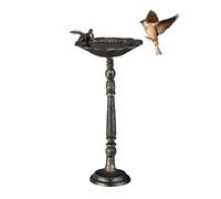 Relaxdays Bebedero Pájaros Hierro Fundido, de Pie, Baño Aves Estilo Retro, Bañera Gorriones Exterior, 40 cm Alto, Bronce