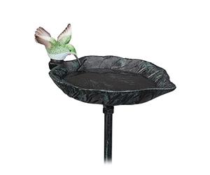 Relaxdays Bebedero Pájaros Piqueta Hierro Fundido, Decoración Jardín, Bañera Aves, Verde Oscuro, 100,5 x 13,5 x 19 cm Aprox