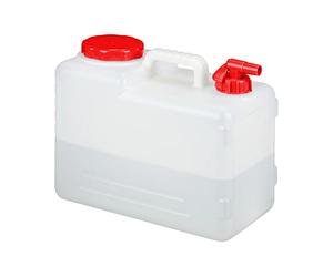 Relaxdays Bidón con Grifo, Tapón de Rosca, Depósito de Agua Potable, para Camping, 15L, Sin BPA, 1 Ud., Blanco & Rojo