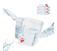Relaxdays Bidón Plegable, Grifo & Tapón de Rosca, Garrafa de Camping, Sin BPA, 15L, 4 Uds., Transparente & Rojo