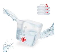 Relaxdays Bidón Plegable, Grifo & Tapón de Rosca, Garrafa de Camping, Sin BPA, 5L, 4 Uds., Transparente & Rojo