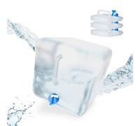 Relaxdays Bidón Plegable, Grifo y Tapón de Rosca, para Acampada, Sin BPA, 4 Unidades, 20 litros, Transparente y Azul, 4 Uds