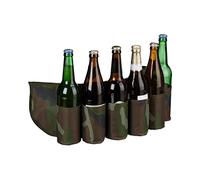 Relaxdays Cinturón de Cervezas, para Seis latas o Botellas, 0,2-0,5 L, Sujeta Bebidas, Camuflaje, Ajustable, Verde y marrón, 16,5 x 61 x 0,5 cm