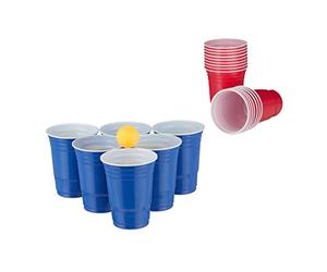 Relaxdays- Bierpong Becher mit Bällen Set Vasos Beerpong, Pack Beer Pong con 6 Bolas, 50 Recipientes Cerveza, Juego Beber, Fiesta, 473 ml, Rojo/Azul, Color (10032656)