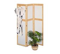 Relaxdays Biombo 3 Paneles Plástico y Bambú, Divisor Espacios Plegable, 168x135,5 cm, Tabique Interior, Natural y Blanco