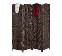 Relaxdays Biombo 4 Paneles, 170 x 160 cm, Separador Ambientes Plegable, Madera y Cuerda de Papel, Mampara en Marrón