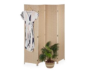 Relaxdays Biombo 4 Paneles 170x160 cm, Separador Ambientes Plegable, Plástico y Madera, Tabique Interior, Marrón Claro