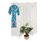 Relaxdays Biombo 4 Paneles Arqueado Opaco, Tabique Plegable, 180 x 180 cm, Pantalla Privacidad Interior, Blanco, Madera