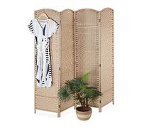 Relaxdays Biombo 4 Paneles Arqueado Plegable, 180 x 180 cm, Privacidad para Interior, Separador Ambientes Opaco, Natural