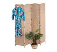 Relaxdays Biombo, 4 Paneles, Separador Ambientes Plegable, 170x160 cm, Interiores, Madera, Cuerda Papel, Color Natural