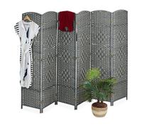 Relaxdays Biombo 6 Paneles Plegable, Madera y Cuerda de Papel, Separador Ambientes, 170 x 240 cm en Variedad de Colores