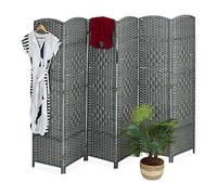 Relaxdays Biombo, 6 Paneles, Separador Ambientes Plegable, 170x241 cm, Interiores, Madera, Cuerda Papel, Parabán, Gris