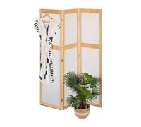 Relaxdays Biombo de 3 paneles con marco de bambú blanco,marrón claro