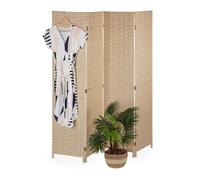 Relaxdays Biombo 4 Paneles 170x160 cm, Separador Ambientes Plegable, Plástico y Madera, Tabique Interior, Marrón Claro
