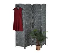 Relaxdays Biombo Divisorio, 170x160 cm, Separador Ambientes Plegable, Mampara 4 Paneles, Madera y Cuerda de Papel, Gris