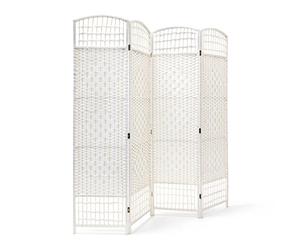 Relaxdays - Biombo/Panel/Divisor/Separador de Habitaciones, 179 x 180 x 2 cm, 4 Paneles, Madera con puntales de bambú, Color Blanco