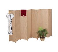 Relaxdays Biombo Plegable 8 Paneles, Separador Ambientes, 170x320 cm, Pantalla Interior, Madera, Cuerda Papel, Natural
