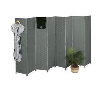 Relaxdays Biombo 8 Paneles Plegable, Separador Ambientes, 170x320 cm, Pantalla Interior, Madera, Cuerda de Papel, Gris