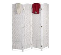 Relaxdays Biombo 4 Paneles, 170 x 160 cm, Separador Ambientes Plegable, Madera y Cuerda de Papel, Mampara en Blanco