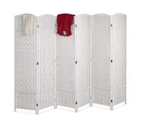Relaxdays Biombo 6 Paneles, 170 x 240 cm, Separador Ambientes Plegable, Madera y Cuerda de Papel, Mampara en Blanco