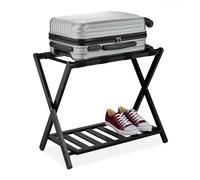 Relaxdays Black Bamboo Suitcase Stand Foldable Soporte para Maletas, Plegable, 58,5 x 68,5 x 38 cm, Portamaletas para Hotel con Balda, Reposa Equipaje, Negro, Bambú, 58.5 x 68.5 x 38 cm