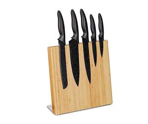 Relaxdays Bloque Cuchillos Magnético, Taco Universal, Soporte, Bambú-Acero Inoxidable, 1 Ud., 27,5 x 28 x 12 cm, Marrón