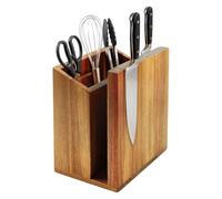 Relaxdays Bloque magnético para cuchillos, doble cara, marrón | portautensilios, acacia, 21,5x19x13 cm