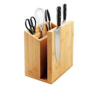 Relaxdays Bloque magnético para cuchillos, doble cara, natural | soporte de utensilios, bambú, 21,5x19x13 cm