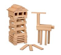 Relaxdays Bloques de Madera Niños, Pack de 100, Piezas Construcción Infantiles, 12 x 2,5 x 0,7 cm, Desde 3 Años, Natural