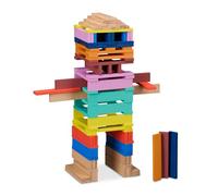 Relaxdays Bloques de Madera Niños, Set 100, Piezas Construcción Infantiles, 12 x 2,5 x 0,7 cm, Desde 3 Años, Multicolor