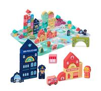 Relaxdays Bloques de Madera, Puzzle Ciudad 100 Piezas Letras, Números, Juego Niños a Partir de 3 Años, Base, Multicolor, Cartón, 55 x 42 cm