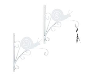 Relaxdays Blumenampelhalterung 2er Set Schnecke Pack 2 Ganchos Macetas Pared, Colgadores Maceteros con Caracol, 30x30,5x2 cm, Perchas Jardín, Hierro, Blanco