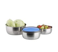 Relaxdays Bol con Tapa, Set 3 Piezas, Acero, Azul, Diferentes Tamaños, Inoxidable, 17x17x7.5 cm