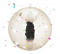 Relaxdays Bola de Discoteca Decorativa para Fiestas, Ø 40 cm, con Gancho metálico, Color champán