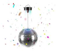 Relaxdays Bola de Discoteca rotativa Ø 20 cm con Motor, Luces LED, a Pilas Plateada para Fiesta