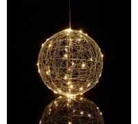 Relaxdays Bola Luces LED Decorativa, Lámpara Esfera, para Colgar o Sobremesa, Alambre, Cable Largo, Ø 25 cm, Plateado, Hierro