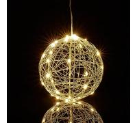Relaxdays Bola Luces LED Decorativa, Lámpara Esfera, para Colgar o Sobremesa, Alambre, Cable Largo, Ø 15 cm, Plateado