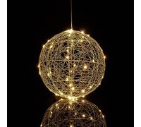 Relaxdays Bola Luces LED Decorativa, Lámpara Esfera, para Colgar o Sobremesa, Alambre, Cable Largo, Ø 25 cm, Plateado, Hierro