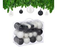 Relaxdays Set 50 Bolas Árbol Navidad, Decoración Navideña, Mate, Brillante y con Purpurina ∅ 3, 4 y 6 cm, Negro/Blanco