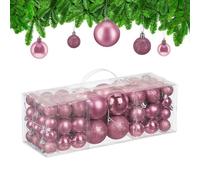 Relaxdays Bolas Árbol Navidad, Set de 76 Unidades, Plástico, Brillantes y Mates, Decoraciones Navideñas, Adornos, Rosa