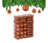 Relaxdays Bolas Árbol Navidad, Set de 138 Unidades, Plástico, Brillantes y Mates, Decoración Navideña, Adornos, Naranja