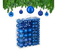 Relaxdays Bolas Árbol Navidad, Set de 138 Unidades, Plástico, Brillantes y Mates, Decoraciones Navideñas, Adornos, Azul, 3, 4 y 6 cm