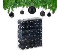 Relaxdays Bolas Árbol Navidad, Set de 138 Unidades, Plástico, Brillantes y Mates, Decoraciones Navideñas, Adornos, Negro, 3, 4 y 6 cm