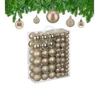Relaxdays Bolas Árbol Navidad, Set de 138 Unidades, Plástico, Brillantes y Mates, Decoraciones Navideñas, Champán, 3, 4 y 6 cm